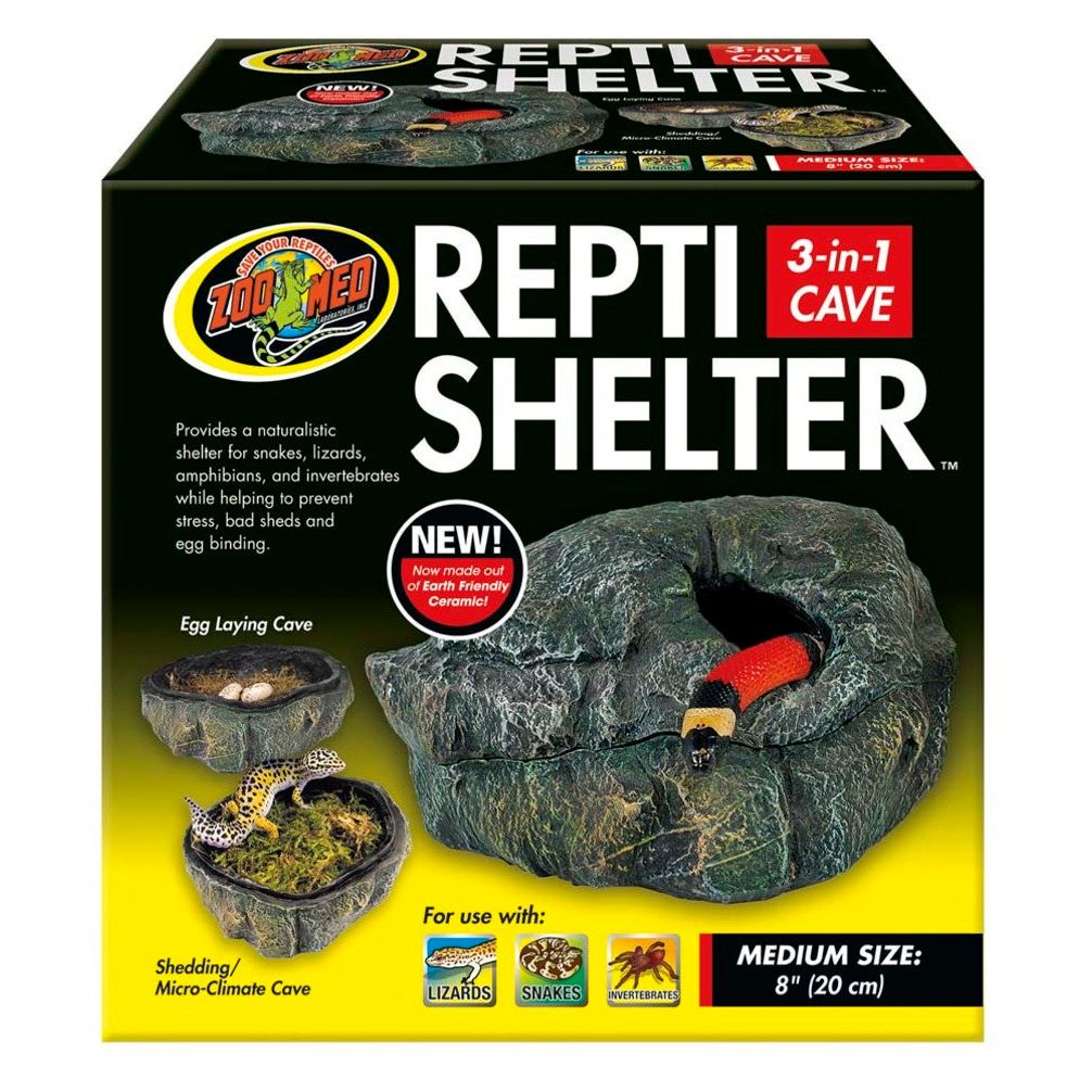 Zoo Med Repti Shelter 3-in-1 Cave Terrarium Hideaway Black 1ea/8 in, MD