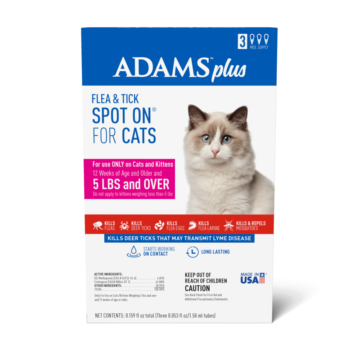 Adams Plus Flea  Tick Spot On for Cats 1ea/Over 5 lb Adams