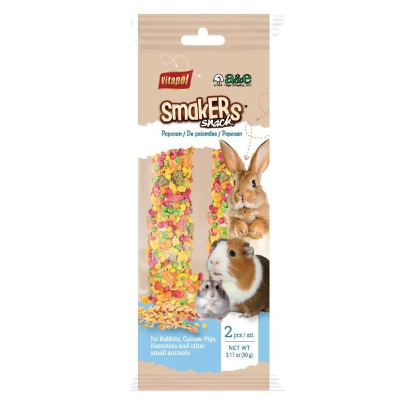 A  E Cages Vitapol Smakers Small Animal Treat Stick Popcorn, 6ea/2 pk