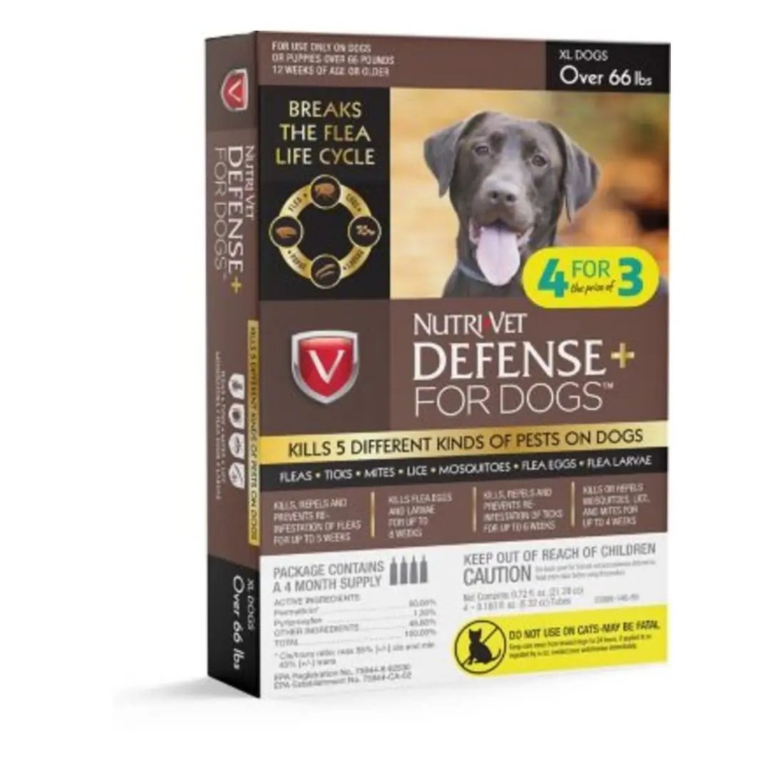 Nutri-Vet Defense+ Flea & Tick for Dog 1ea/XL, 66+Lb, 4 pk Discontinued