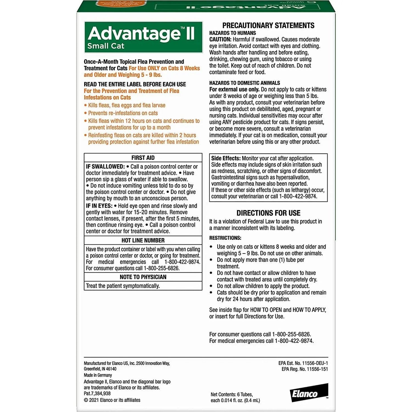 Advantage II Cat Small Orange 6-Pack (3packs) Elanco