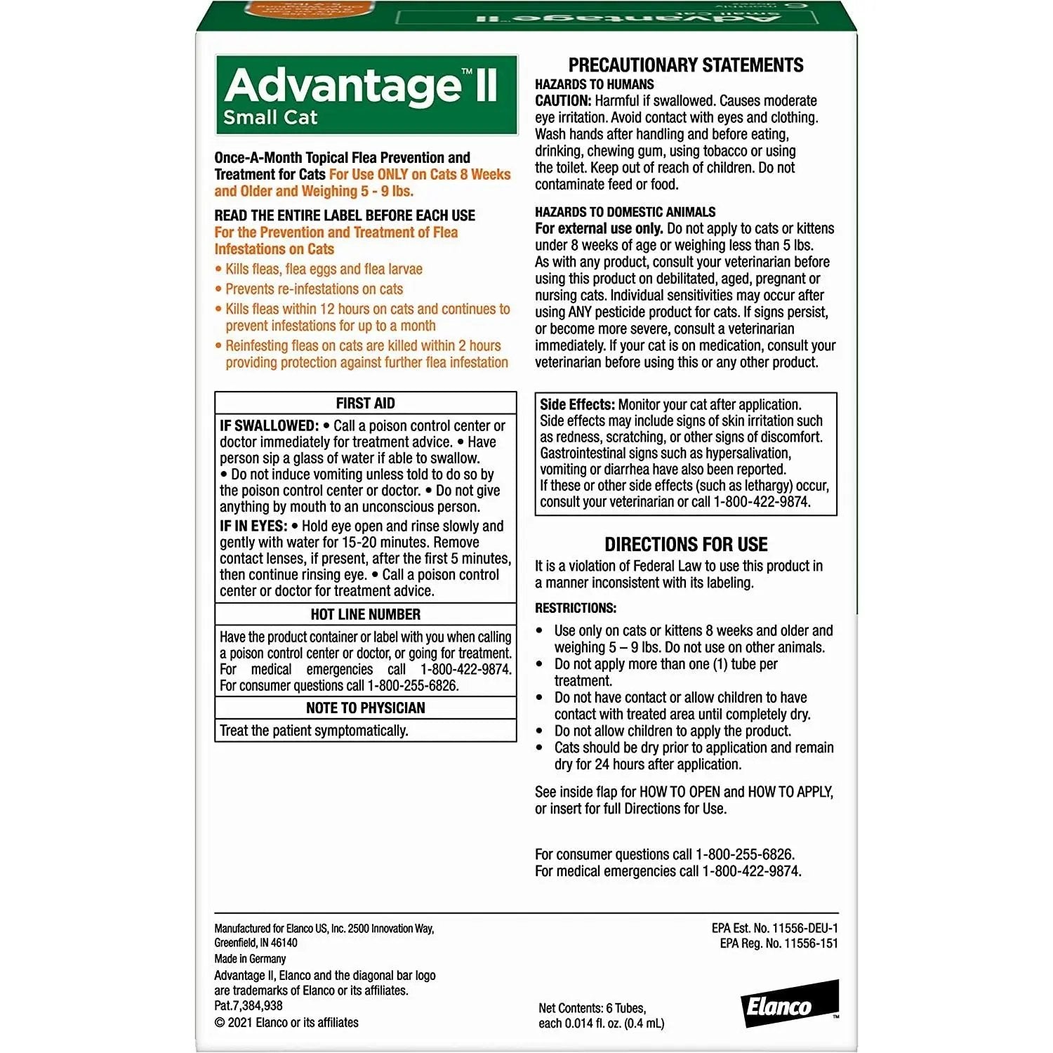 Advantage II Cat Small Orange 6-Pack (3packs) Elanco
