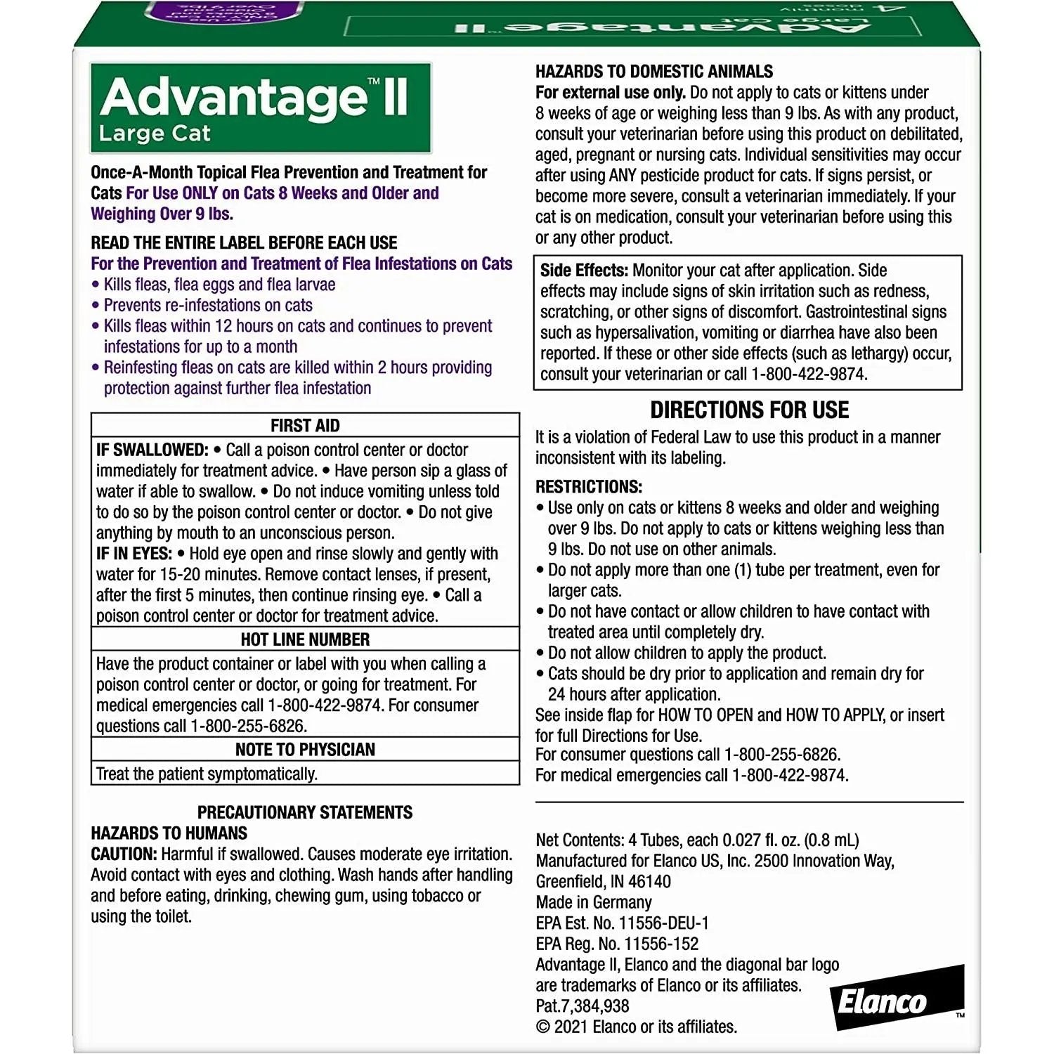 Advantage II Cat Large Purple 4-Pack Elanco