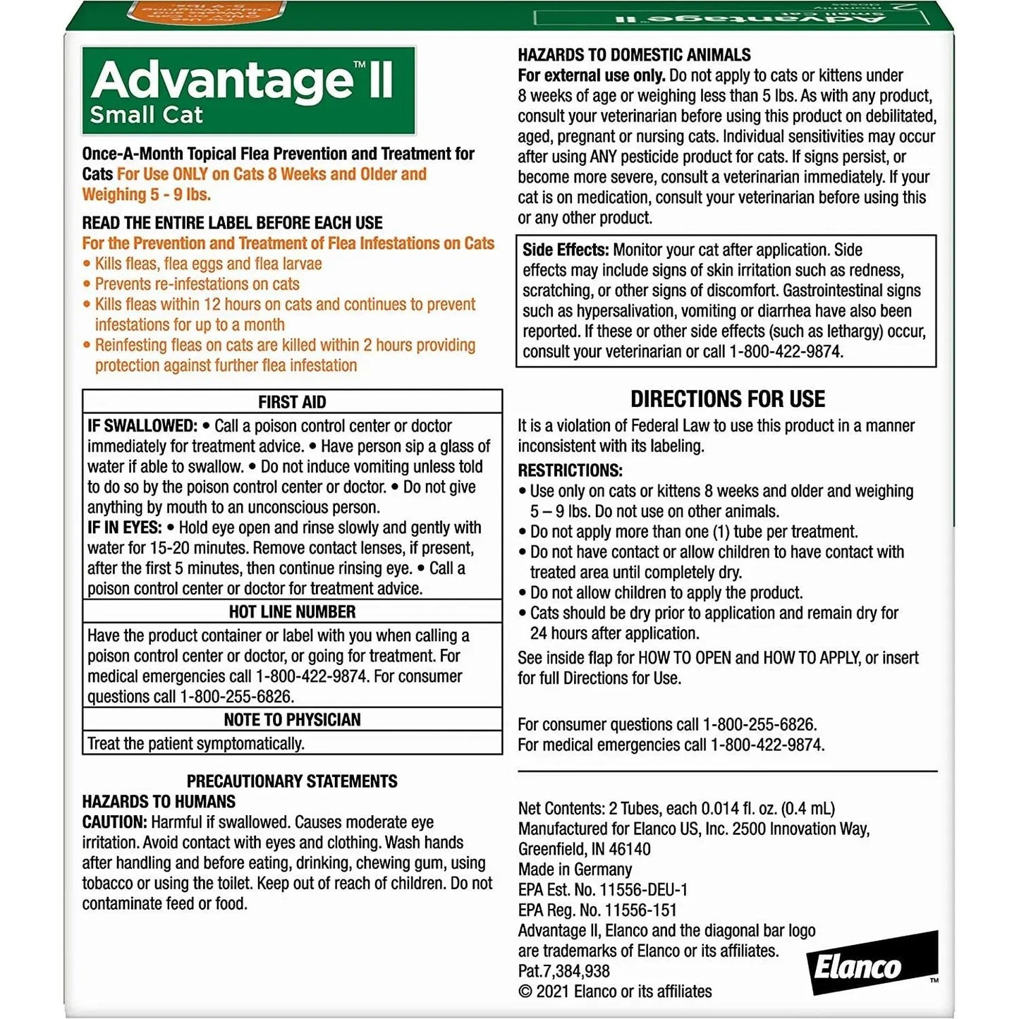 Advantage II Cat Small Orange 2-Pack (3packs) Elanco