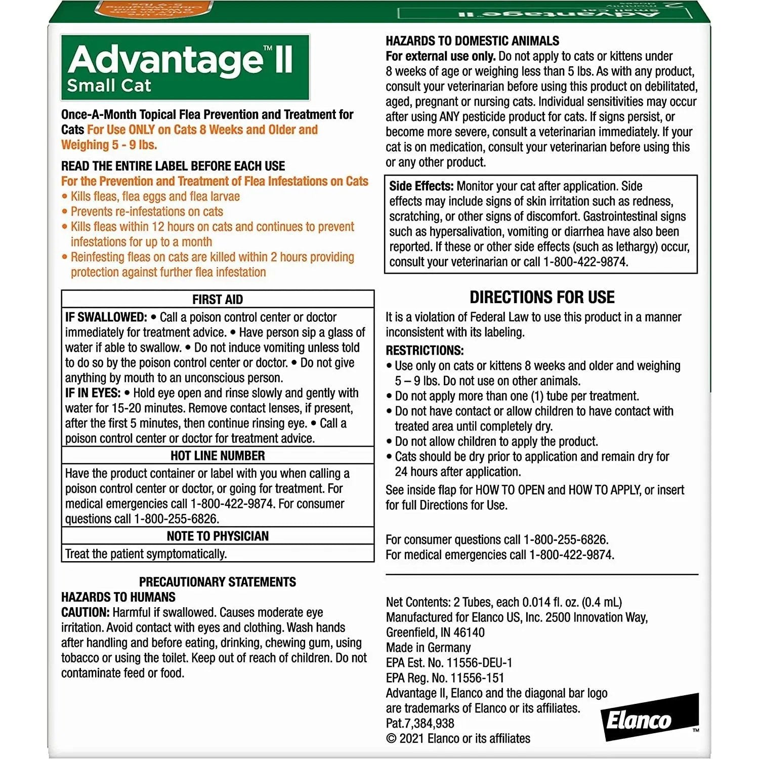 Advantage II Cat Small Orange 2-Pack (3packs) Elanco