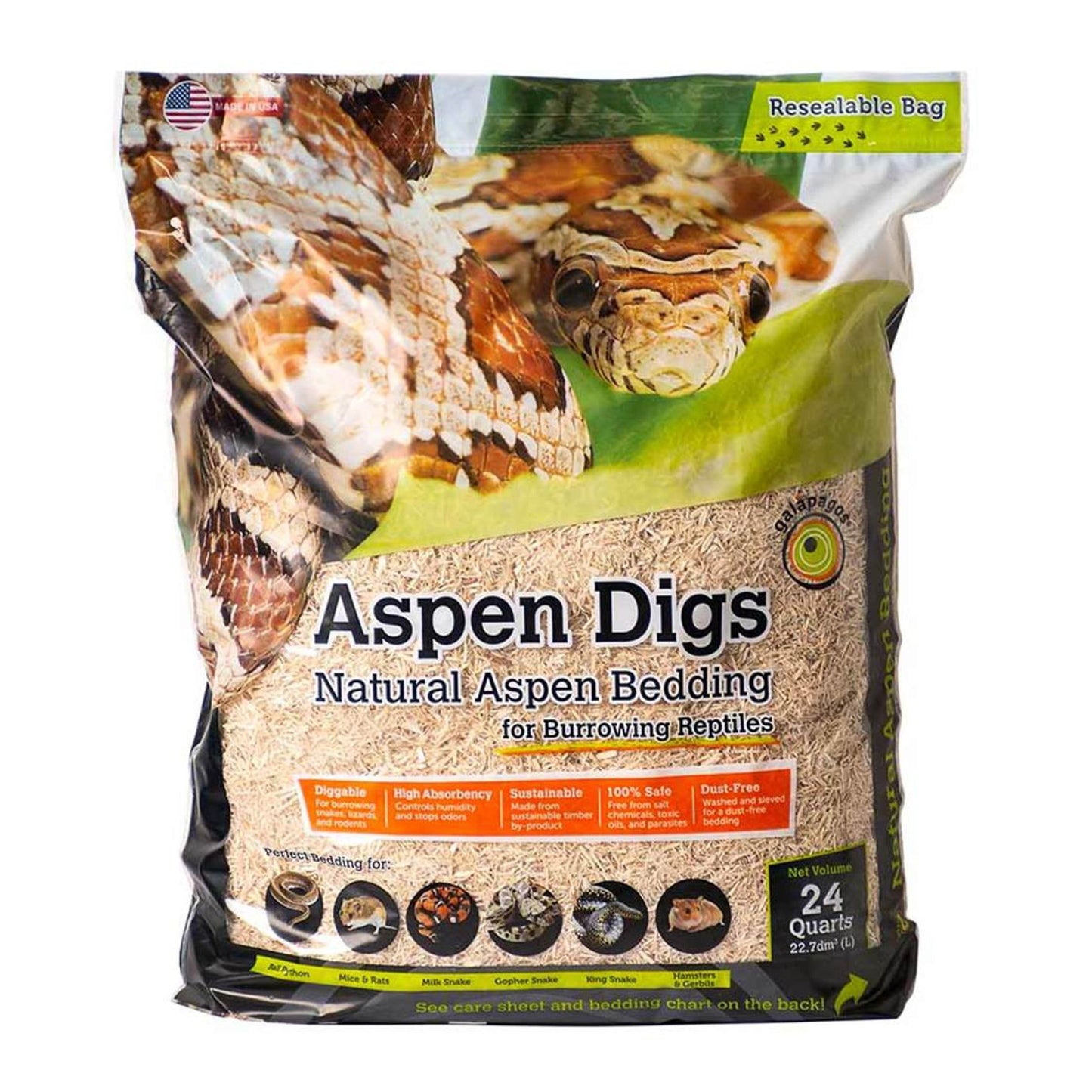Galapagos Aspen Digs Natural Aspen Bedding Substrate 1ea/24 qt