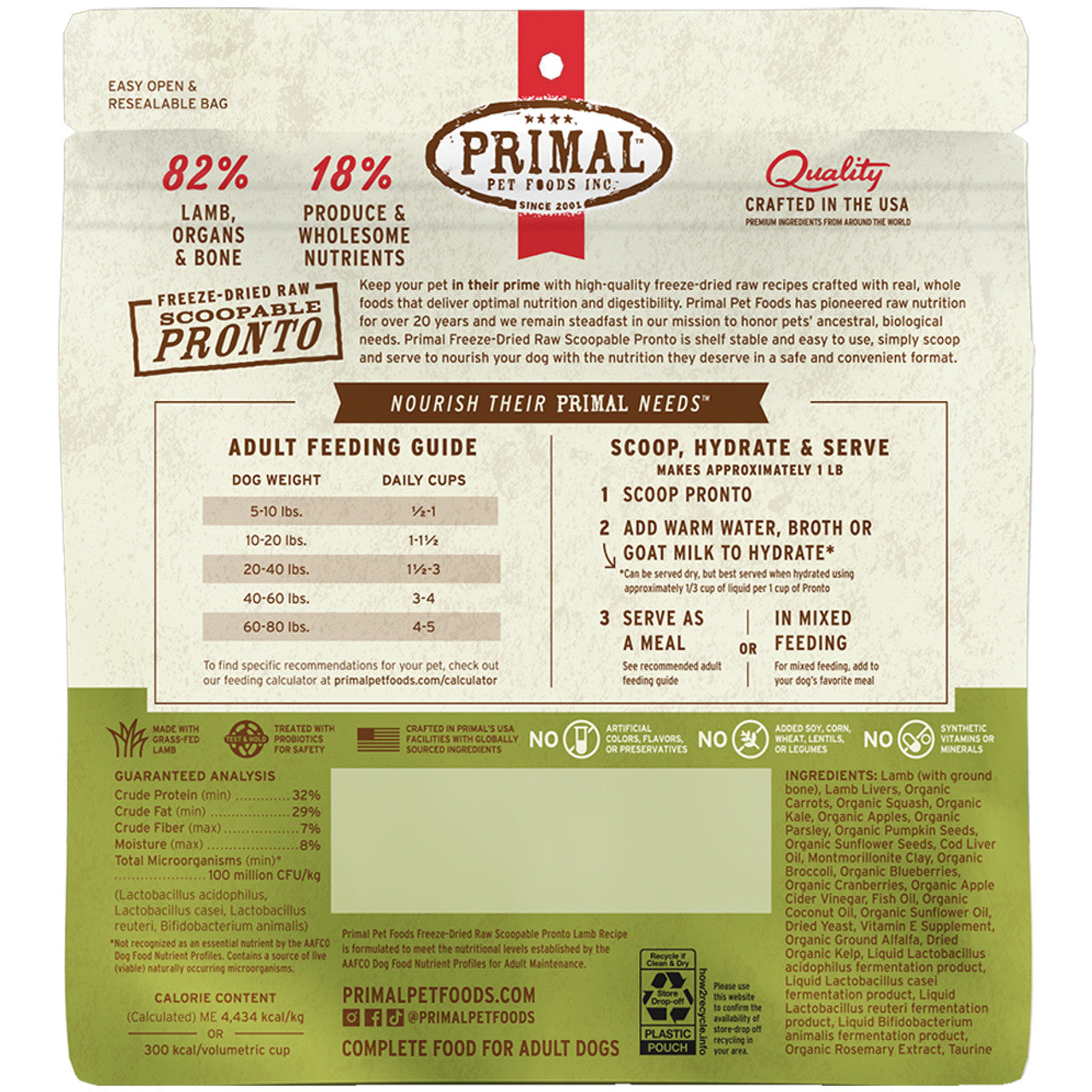 Primal Dog Freeze-Dried Pronto Lamb 7oz. Primal Pet Food