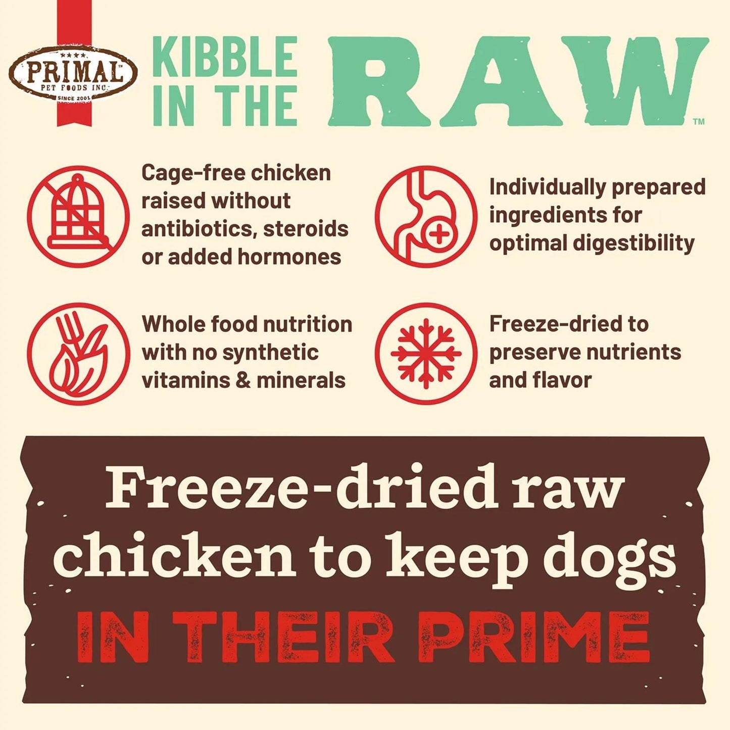 Primal Dog Freeze-Dried Kibble In The Raw Chicken 9Lb Primal Pet Food