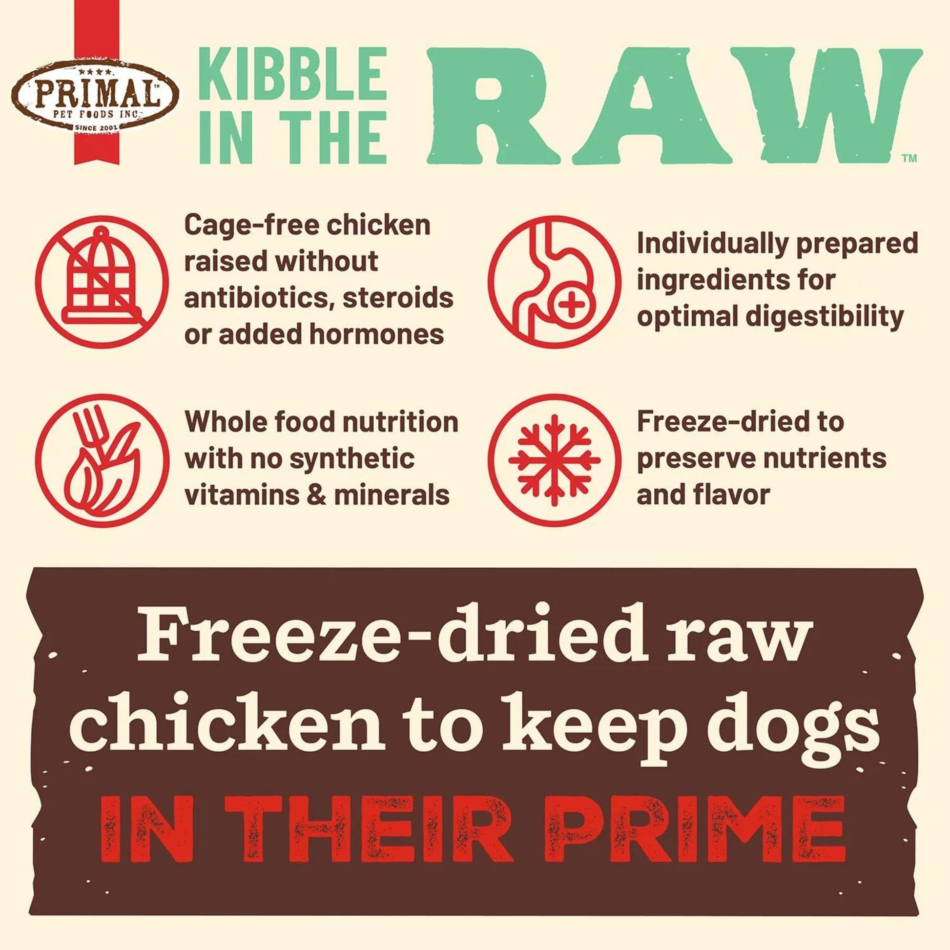 Primal Dog Freeze-Dried Kibble In The Raw Chicken 9Lb Primal Pet Food