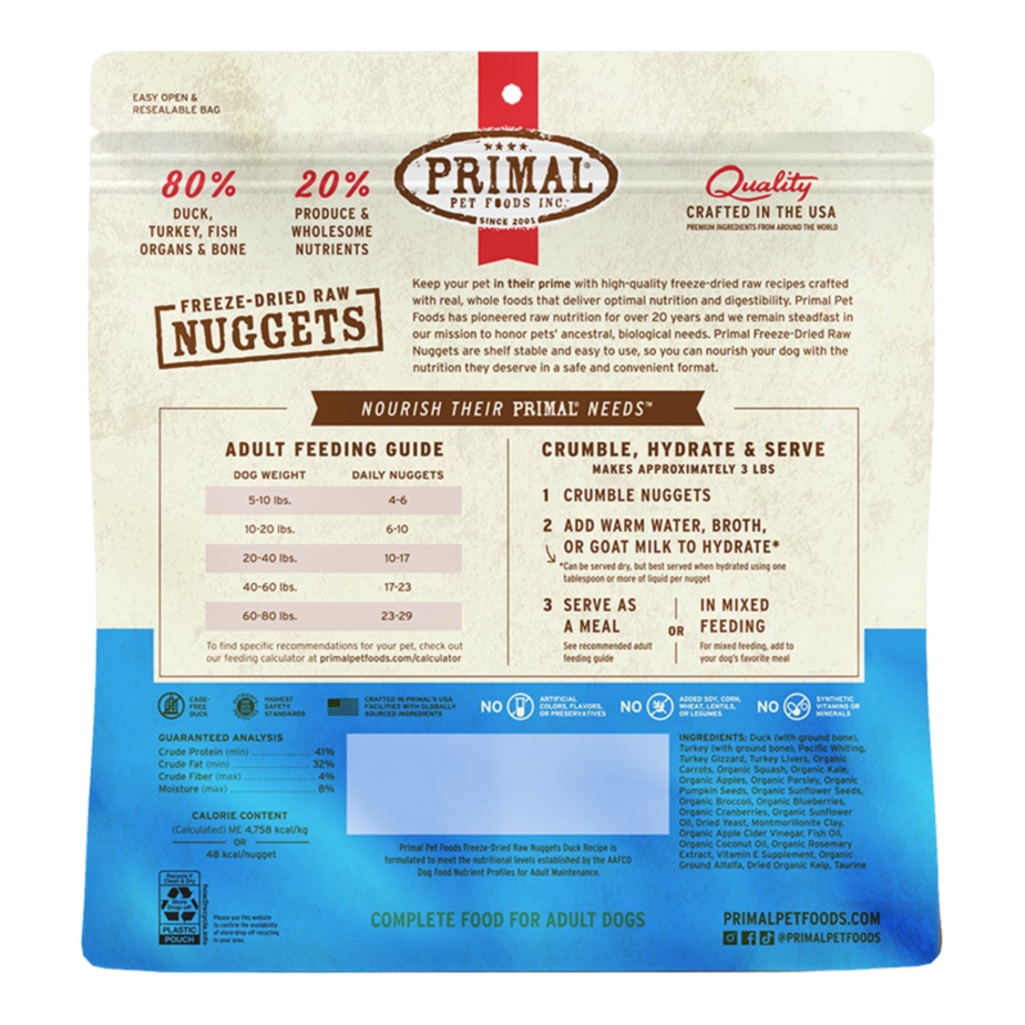 Primal Dog Freeze-Dried Duck Made With Turkey & Fish Formula Nuggets 14oz. Primal Pet Food