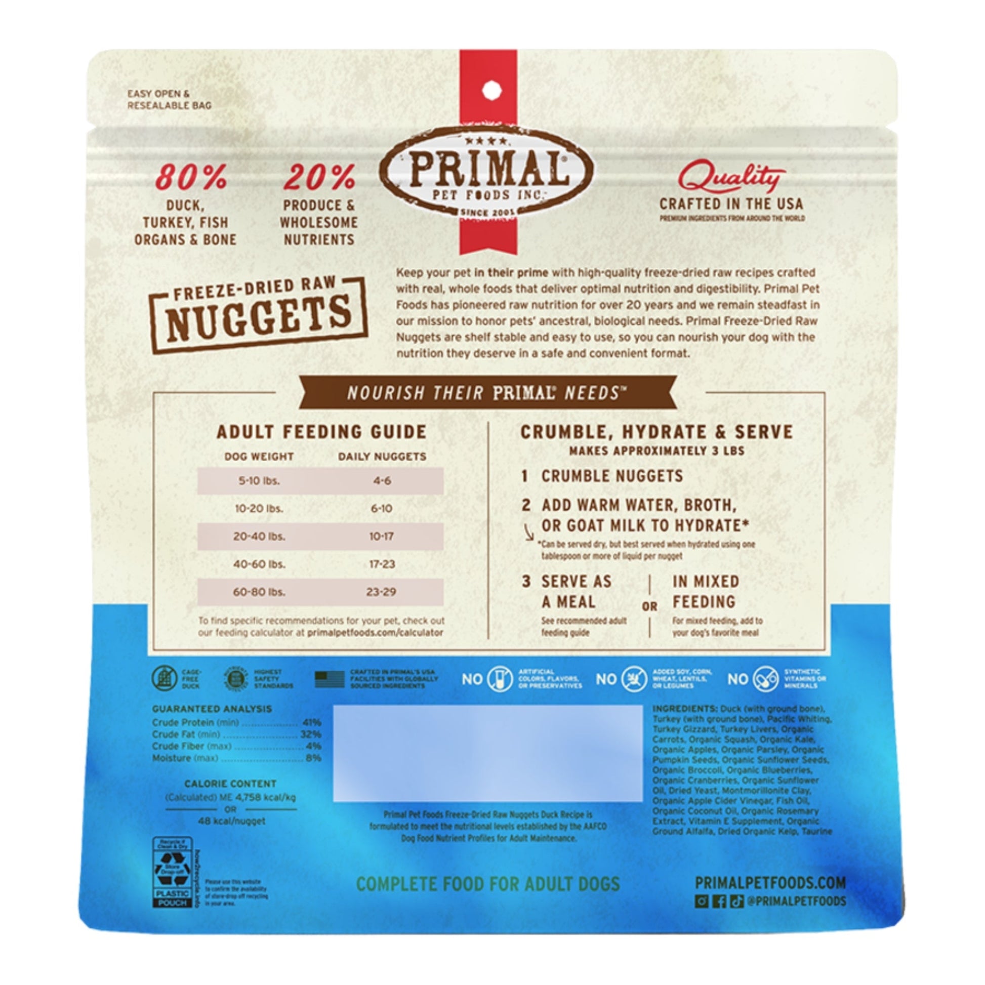 Primal Dog Freeze-Dried Duck Made With Turkey & Fish Formula Nuggets 14oz. Primal Pet Food