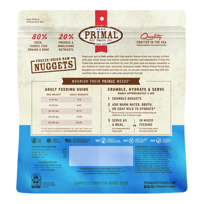 Primal Dog Freeze-Dried Duck Made With Turkey & Fish Formula Nuggets 14oz. Primal Pet Food