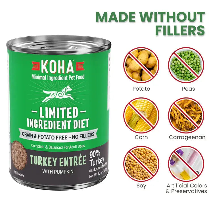 Koha Dog Limited Ingredient Grain Free 90% Turkey 13oz. (Case of 12) Koha