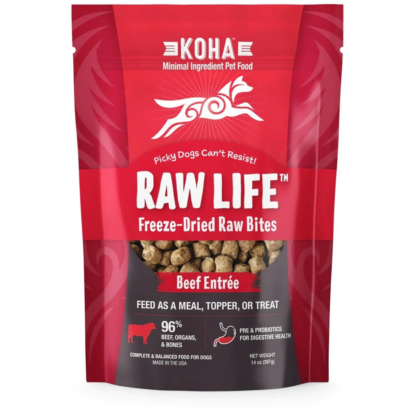 Koha Dog Grain Free Raw Freeze Dried Bites Beef 14oz. Koha