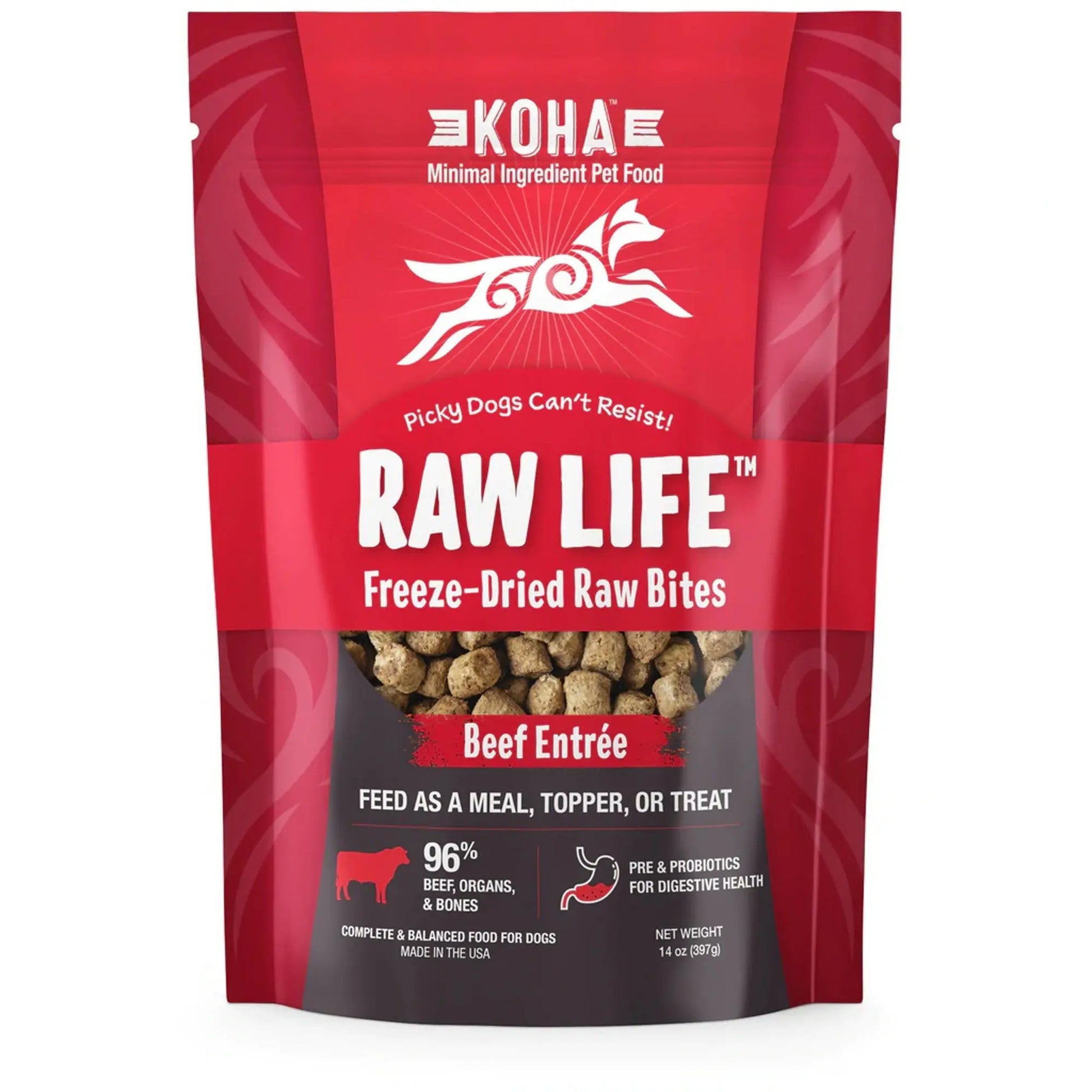 Koha Dog Grain Free Raw Freeze Dried Bites Beef 14oz. Koha