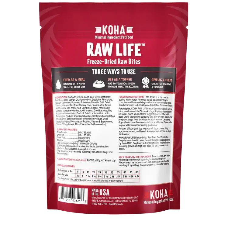 Koha Dog Grain Free Raw Freeze Dried Bites Beef 14oz. Koha