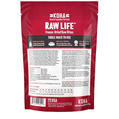 Koha Dog Grain Free Raw Freeze Dried Bites Beef 14oz. Koha