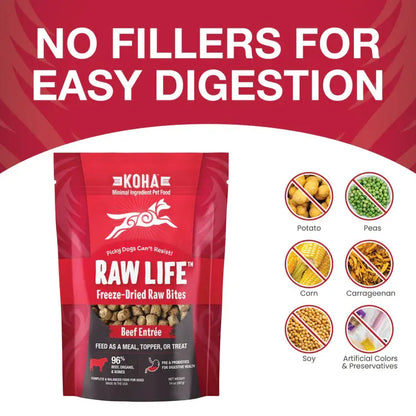 Koha Dog Grain Free Raw Freeze Dried Bites Beef 14oz. Koha