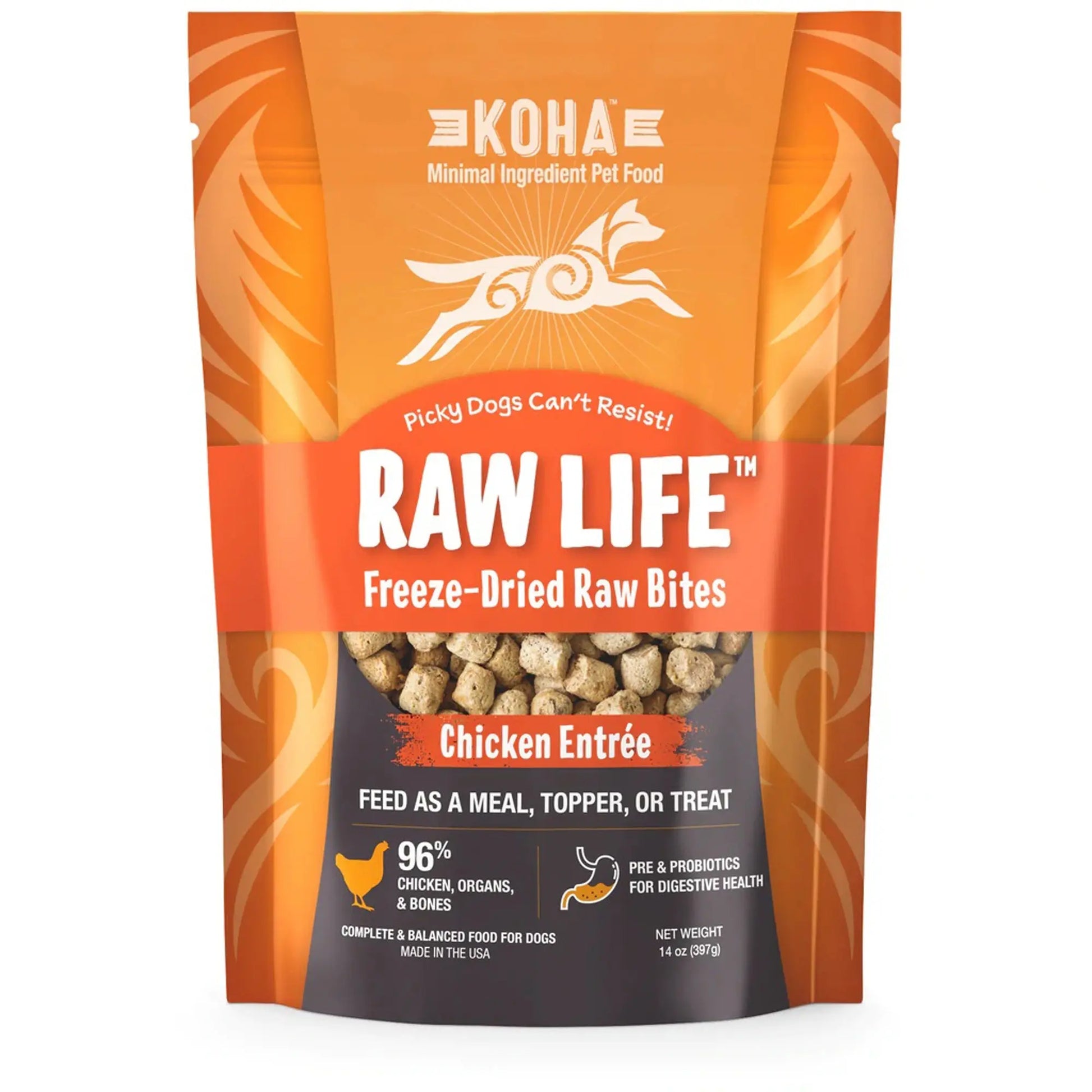 Koha Dog Grain Free Raw Freeze Dried Bites Chicken 14oz. Koha