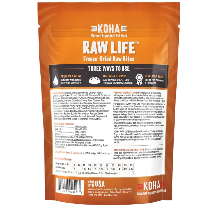 Koha Dog Grain Free Raw Freeze Dried Bites Chicken 14oz. Koha