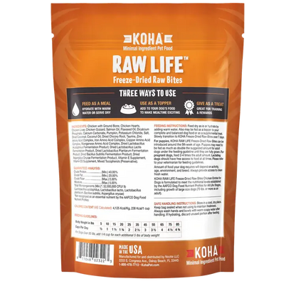 Koha Dog Grain Free Raw Freeze Dried Bites Chicken 14oz. Koha