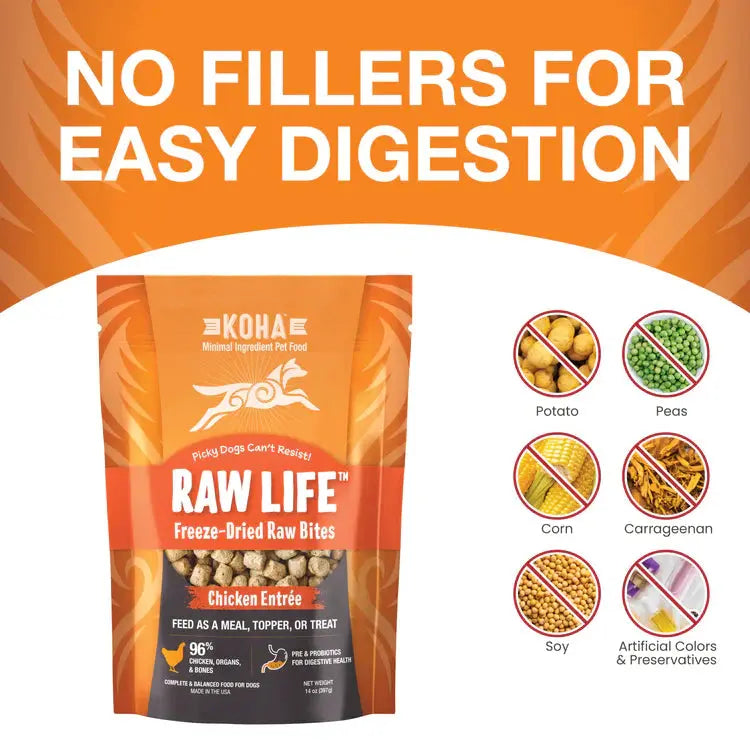 Koha Dog Grain Free Raw Freeze Dried Bites Chicken 14oz. Koha