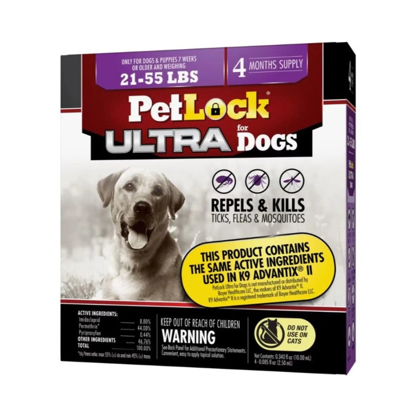 Petlock Ultra Flea & Tick Control for Dogs 21-55 Lb-4 Pk Petlock Ultra
