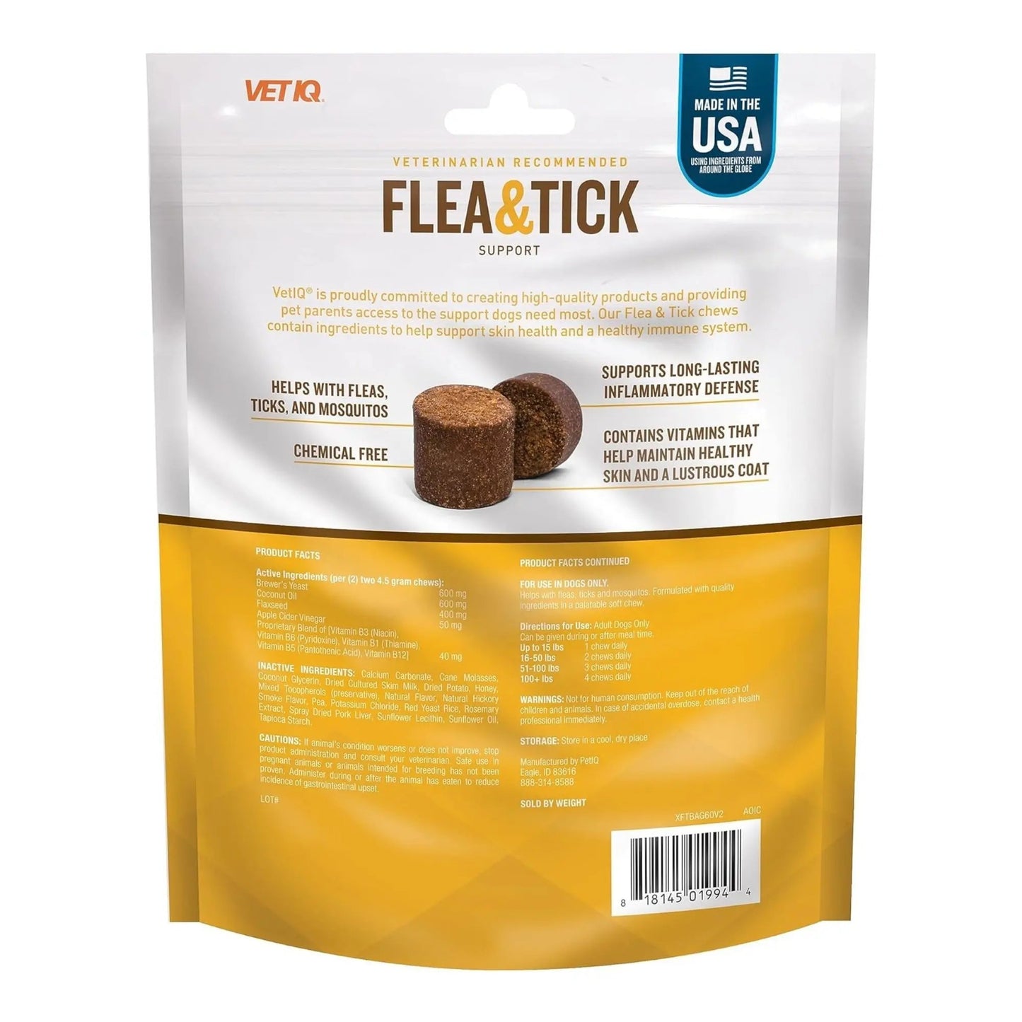 Vetiq Flea & Tick Soft Chew For Dogs Hickory Smoked 9.5oz. - 60count Vetiq