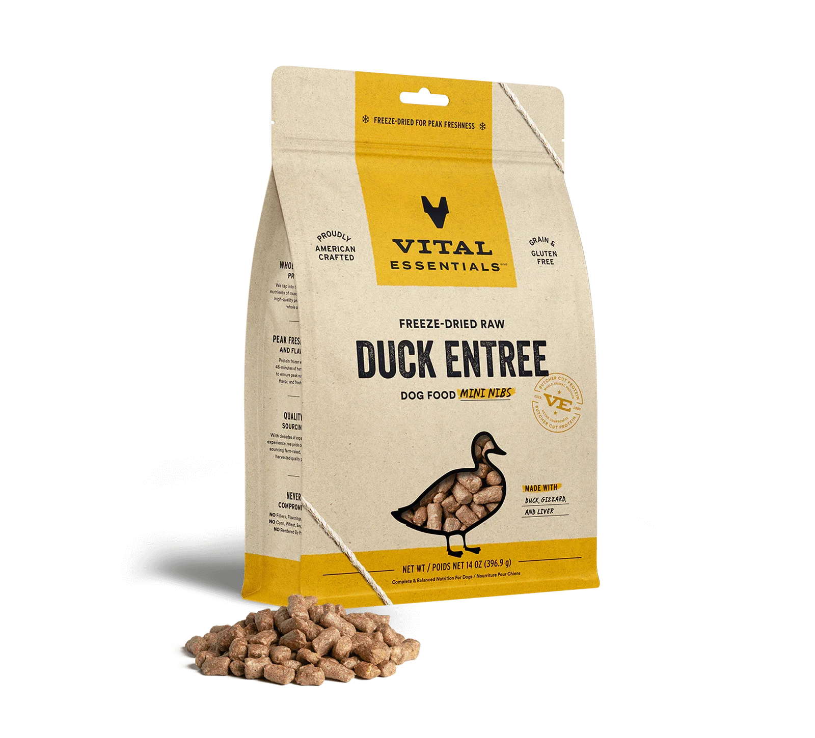 Vital Essentials Dog Freeze-Dried Mini Nibs Duck 14oz. Vital Essentials