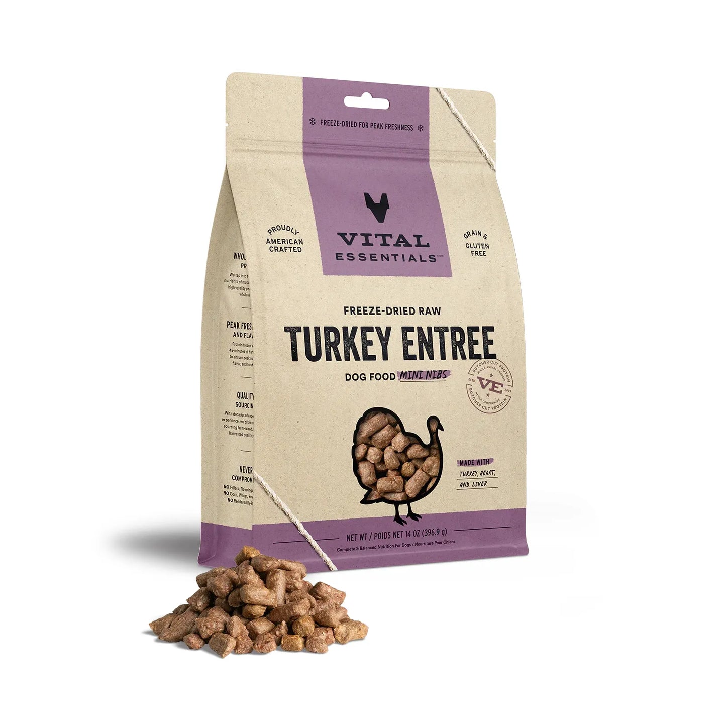 Vital Essentials Dog Freeze-Dried Mini Nibs Turkey 14oz. Vital Essentials