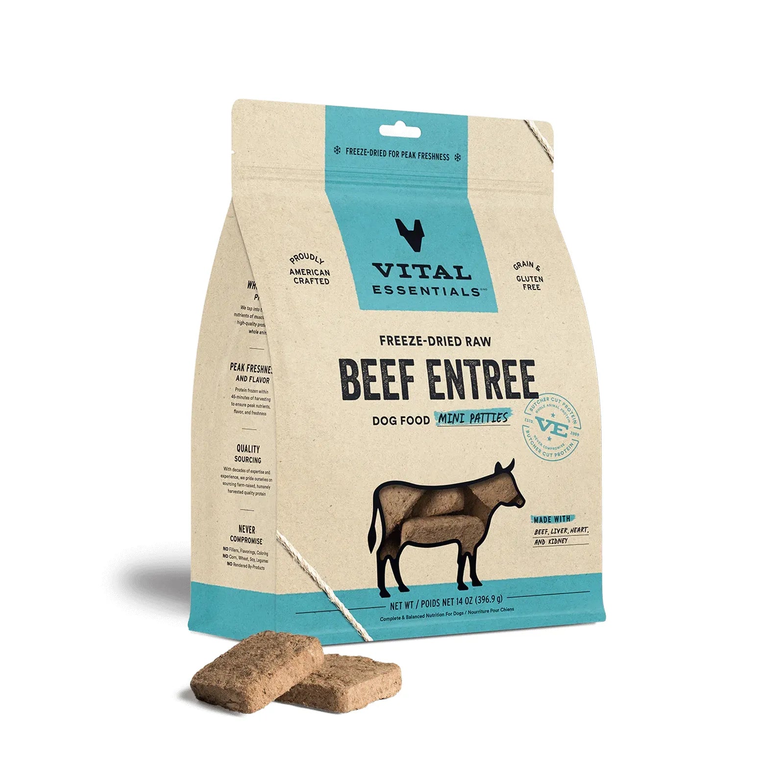 Vital Essentials Dog Freeze-Dried Mini Patties Beef 14oz. Vital Essentials