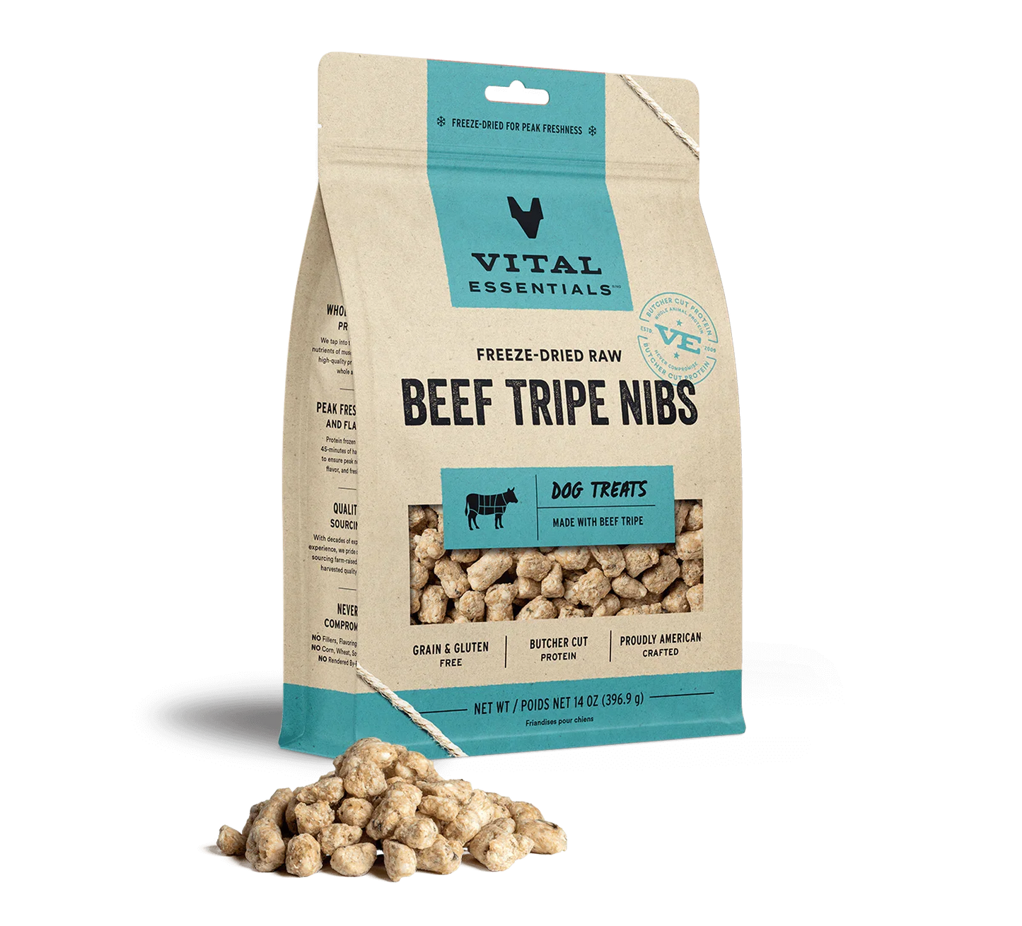 Vital Essentials Dog Freeze Dried Nibs Beef Tripe 14oz. Vital Essentials