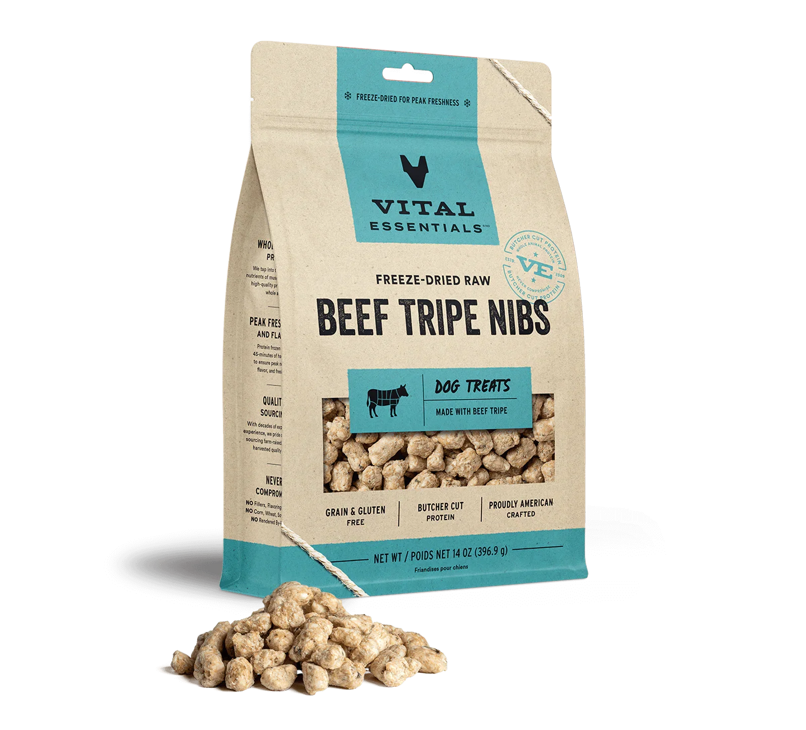 Vital Essentials Dog Freeze Dried Nibs Beef Tripe 14oz. Vital Essentials
