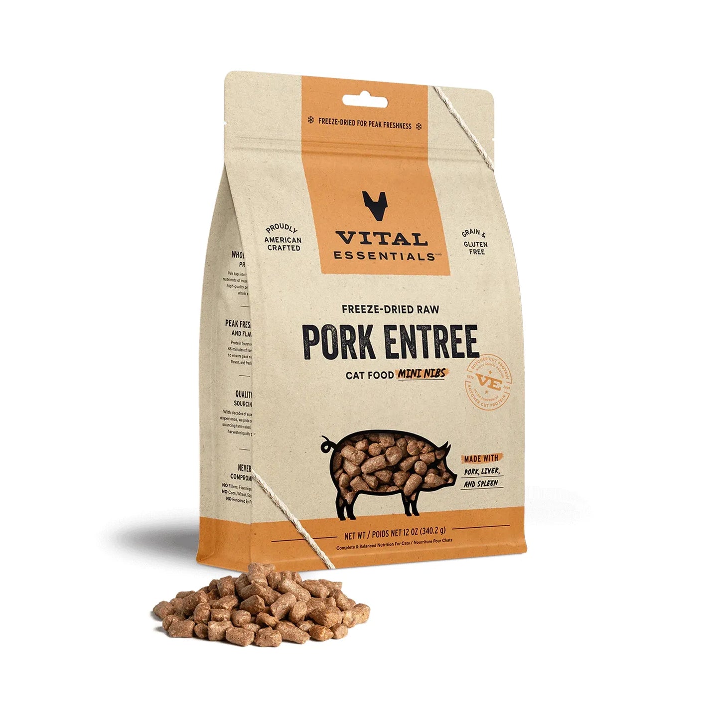 Vital Essentials Cat Freeze Dried Mini Nibs Pork 12oz. Vital Essentials