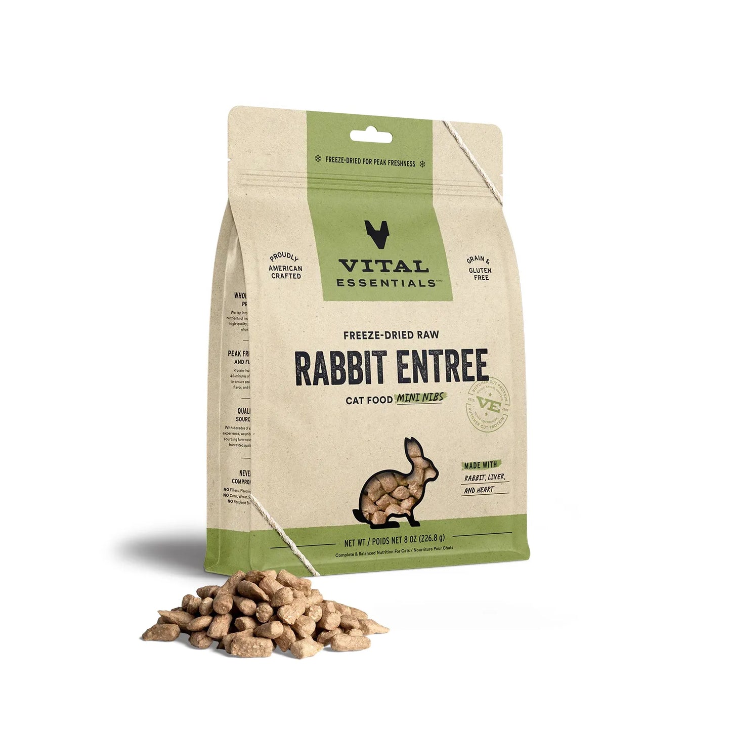 Vital Essentials Cat Freeze Dried Mini Nibs Rabbit 8oz. Vital Essentials