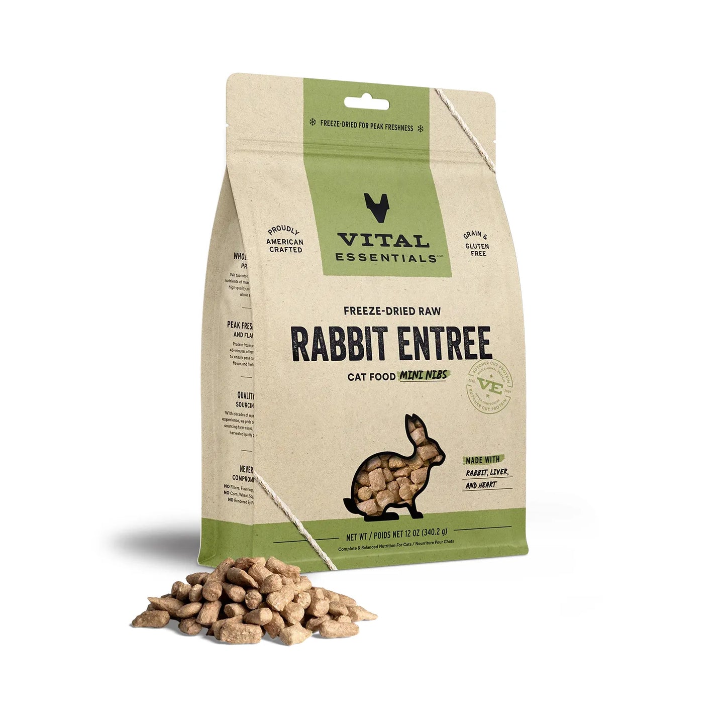 Vital Essentials Cat Freeze Dried Mini Nibs Rabbit 12oz. Vital Essentials