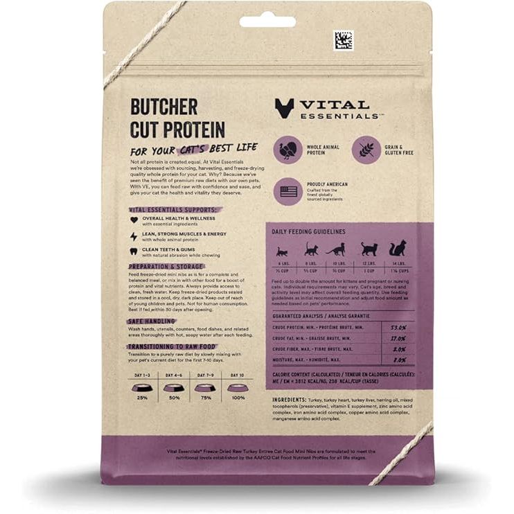 Vital Essentials Cat Freeze Dried Mini Nibs Turkey 12oz. Vital Essentials