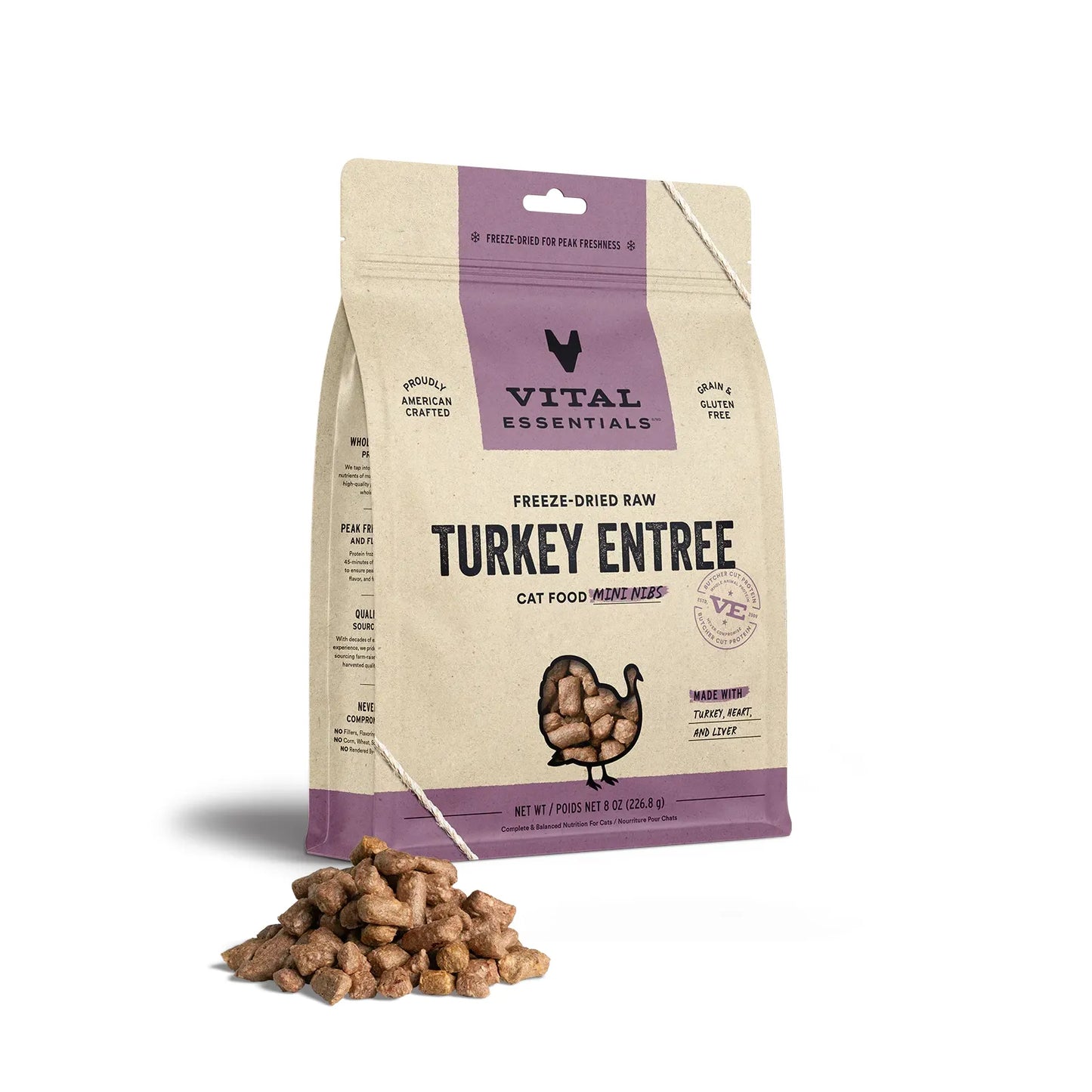 Vital Essentials Cat Freeze Dried Mini Nibs Turkey 8oz. Vital Essentials