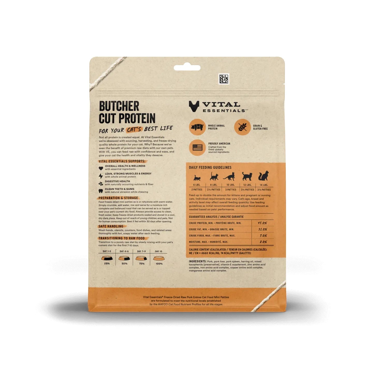 Vital Essentials Cat Freeze Dried Mini Patties Pork 8oz. Vital Essentials