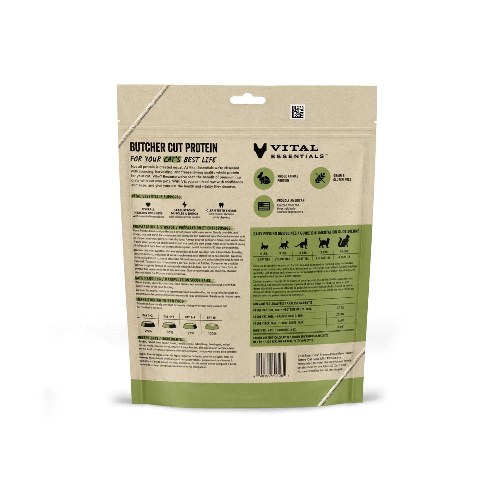 Vital Essentials Cat Freeze Dried Mini Patties Rabbit 3.75oz. Vital Essentials