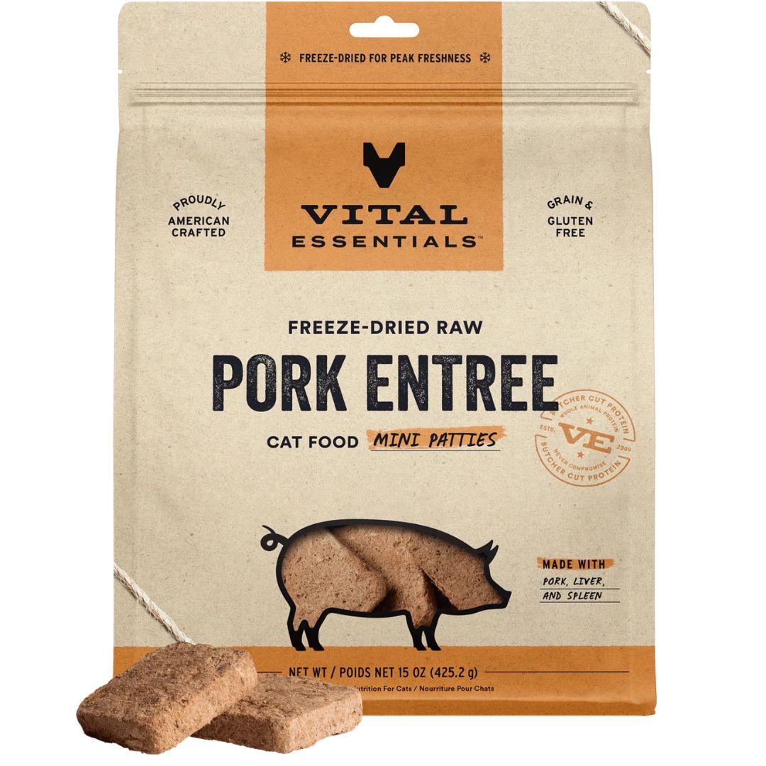Vital Essentials Cat Freeze Dried Mini Patties Raw Pork 15Oz Vital Essentials