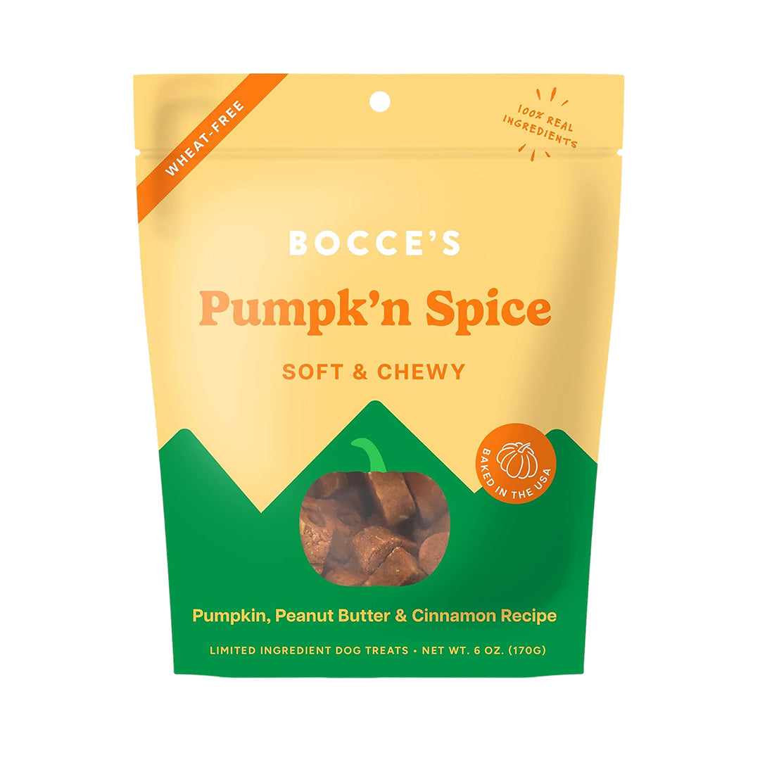 Bocce's Bakery Pumpk'n Spice Pumpkin, Peanut Butter & Cinnamon Soft & Chewy Dog Treats – 6 oz Bocce's Bakery