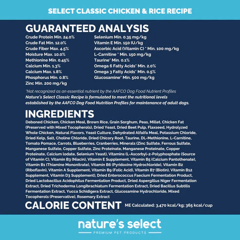 Nature's Select Classic Chicken & Rice Recipe, Dry Dog Food for Adults