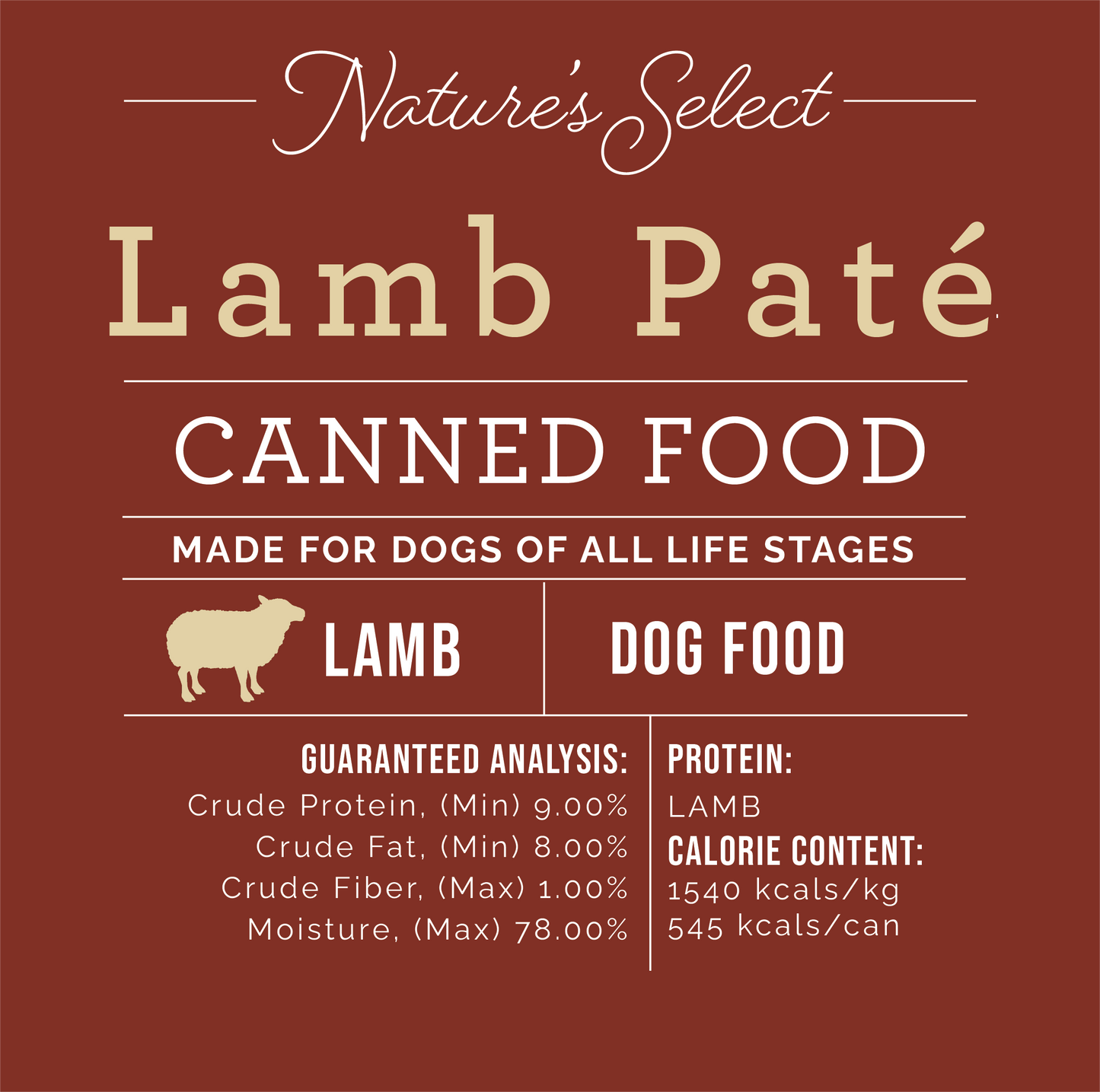 Nature's Select - Lamb & Rice Formula Paté - Canned Food For Dogs