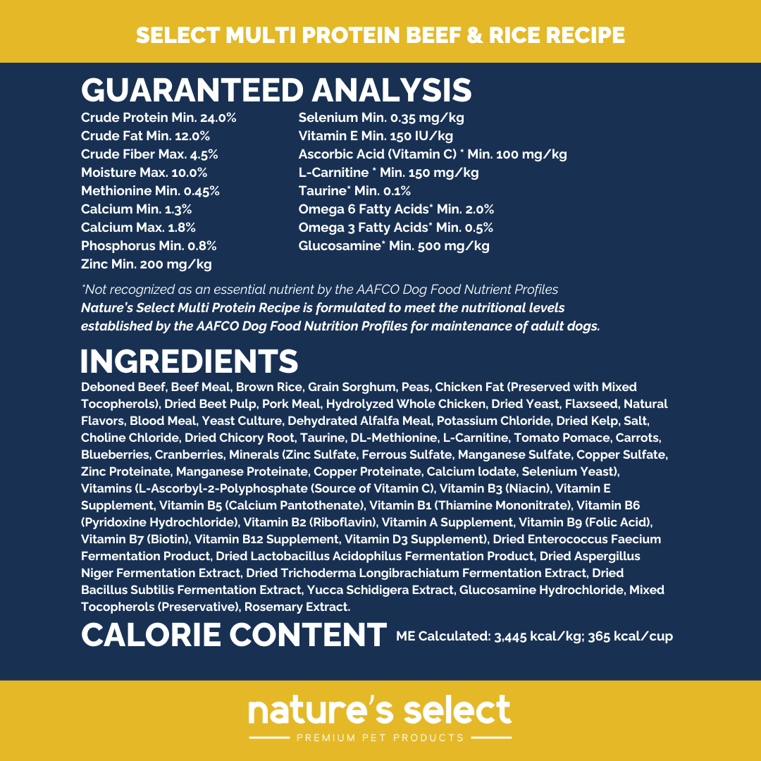 Nature's Select Multi Protein Beef & Rice Recipe, Dry Dog Food for Adults