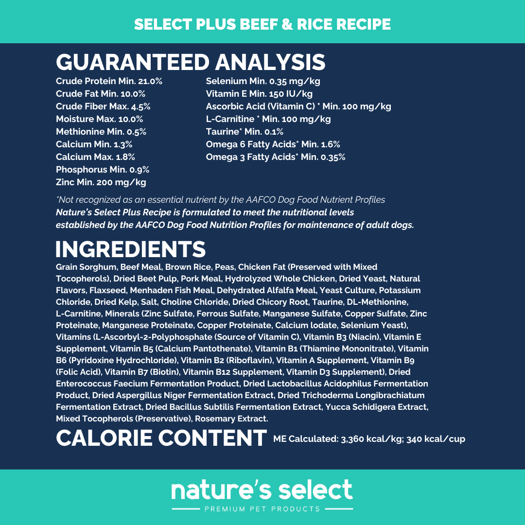 Nature's Select Premium Pet Products Select Plus Beef & Rice Recipe