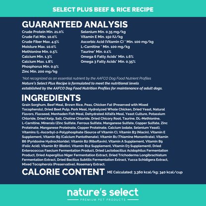 Nature's Select Premium Pet Products Select Plus Beef & Rice Recipe