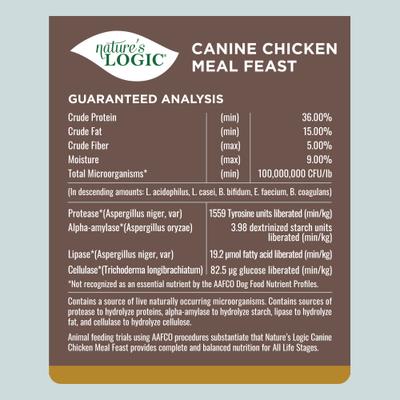 Nature's Logic 100% Natural Canine Chicken Meal Feast All Life Stages Dry Dog Food, 25-lb bag slide 6 of 9