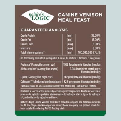 Nature's Logic 100% Natural Canine Venison Meal Feast All Life Stages Dry Dog Food, 25-lb bag slide 6 of 9