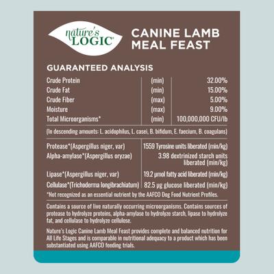 Nature's Logic 100% Natural Canine Lamb Meal Feast All Life Stages Dry Dog Food, 25-lb bag slide 6 of 9